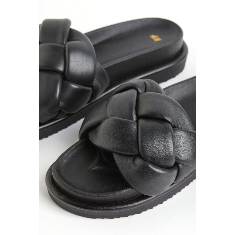 H&M PREMIUM LEATHER SLIDES | BLK | SZ40 | NEW - Picture 9 of 9